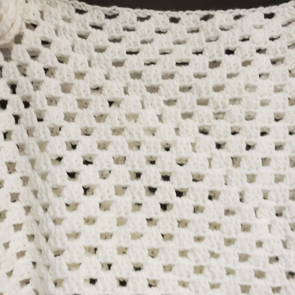 Hand Crochet Cottagecore Cape Cream Rose Flower One Size Fits All NWOT